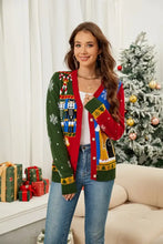 Nutcracker Contrast V-Neck Long Sleeve Cardigan Woman Outerwear