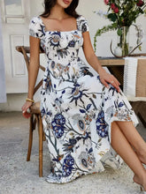 Devine Smocked Printed Short Sleeve Maxi Dress Woman Maxi Dress