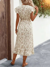 Ruffled Floral V-Neck Cap Sleeve Dress Casual Dresses
