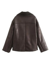 Collared Neck Long Sleeve Plush Jacket Woman Outerwear