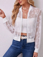 Lace Baseball Collar Zip Up Jacket Woman Outerwear