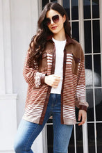 Buttoned Striped Collared Neck Jacket Woman Outerwear