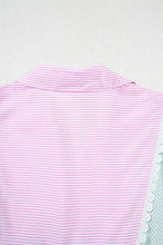 Striped Patchwork Ric Rac Puff Sleeve Collared Mini Dress Casual Dresses