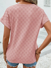 Checkered Textured Round Neck T-Shirt Woman T Shirts
