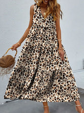Printed V-Neck Tiered Maxi Tank Dress Leopard Maxi Dresses