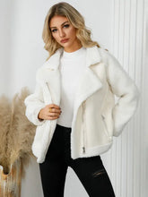 Pocketed Sherpa Zip Up Long Sleeve Jacket Woman Outerwear