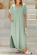Slit Pocketed Short Sleeve Dress Sage Woman Maxi Dress