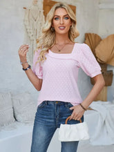 Eyelet Asymmetrical Neck Short Sleeve T-Shirt Blush Pink Woman T Shirts