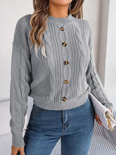 Cable-Knit Buttoned Round Neck Sweater Sweater Pullovers