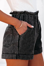 Paperbag Waist Denim Shorts with Pockets Denim Shorts