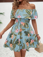 Printed Off Shoulder Mini Dress Light Blue Casual Dresses