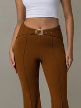 High Waist Flare Pants with Buckle Belt Woman Pants