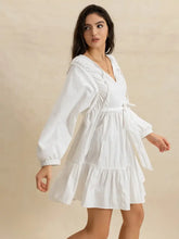 Tiered Tie Neck Long Sleeve Mini Dress Casual Dresses