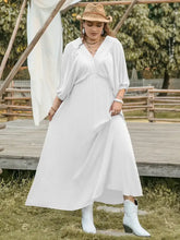 Plus Size Swiss Dot V-Neck Three-Quarter Sleeve Dress Woman Maxi Dress