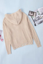 Distressed Zip Up Drawstring Hooded Cardigan Woman Outerwear