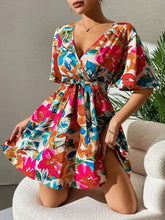 Printed Surplice Short Sleeve Mini Dress Woman Dress