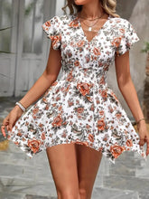 Floral Print V-Neck Flutter Sleeve Mini Dress Woman Casual Dress
