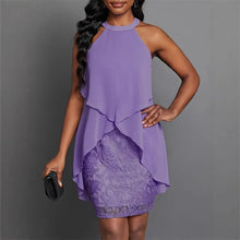Halter Neck Layered Lace Mini Dress Purple Casual Dresses