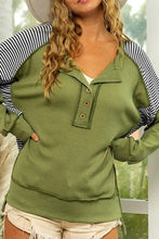 Striped Exposed Seam Half Button Sweatshirt Woman Sweatshirts