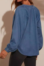Plunge Button Up Long Sleeve Denim Top Woman Tops