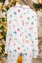 Christmas Printed Collared Neck Top and Pants Lounge Set Woman Loungewear Sets