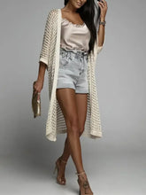 Openwork Open Front Three-Quarter Sleeve Cover Up Woman Outerwear