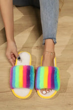Color Block Open Toe Faux Fur PVC Slippers Woman Slippers