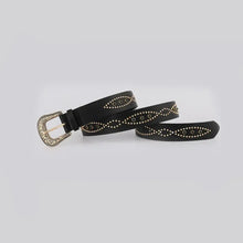 PU Leather Rhinestone Belt Black Gold Belts