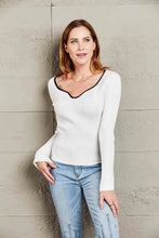 Contrast Sweetheart Neck Ribbed Top White Woman Blouses