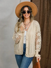 Eyelet Button Up Lantern Sleeve Cardigan Woman Outerwear