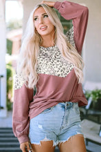 Leopard Round Neck Long Sleeve T-Shirt Light Mauve Woman T Shirts