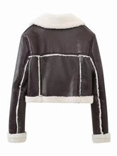 Collared Neck Long Sleeve Plush Cropped Jacket Woman Outerwear