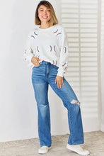 Sequin Baseball Round Neck Dropped Shoulder Sweatshirt Woman Sweatshirts