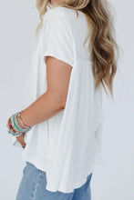 White frill round neck short sleeve tunic top for women