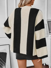 Waffle-Knit V-Neck Striped Long Sleeve Cardigan Woman Outerwear