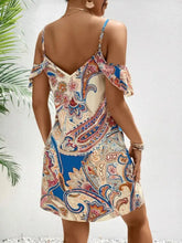 Printed Cold Shoulder Mini Dress Woman Casual Dress