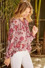 Floral Tie Neck Flounce Sleeve Blouse Woman Blouses