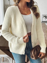 Button Up V-Neck Long Sleeve Cardigan Cream Woman Outerwear
