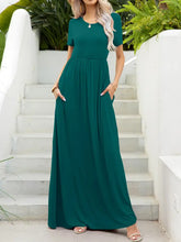 Round Neck Short Sleeve Maxi Dress with Pockets Deep Teal Woman Maxi Dress