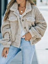 Fuzzy Button Up Collared Neck Jacket Woman Outerwear