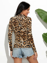 Leopard Mock Neck Long Sleeve T-Shirt Woman T Shirts