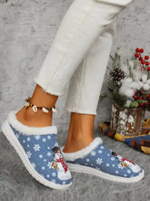 Snowman Print Flat Slippers with Faux Fur Woman Slippers