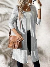 Ribbed Open Front Long Sleeve Cardigan with Pockets Woman Outerwear