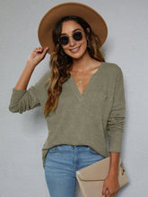 Dropped Shoulder High-Low Waffle-Knit Top Sage Woman Blouses
