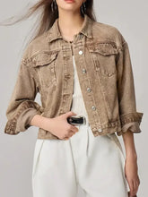 Pocketed Collared Neck Denim Jacket Woman Tops