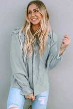 Frill Trim Flounce Sleeve Blouse Sage Woman Blouses