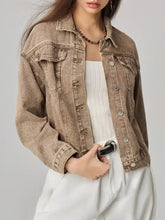 Pocketed Collared Neck Denim Jacket Woman Tops