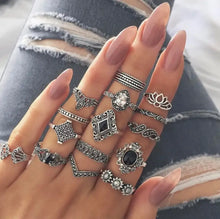 15 Piece Alloy Vintage Ring Set Silver One Size Fashion Jewelry