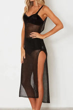 Slit Scoop Neck Sleeveless Cover Up Black One Size Swimwear Cover-Ups