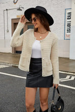 Round Neck Button Up Cardigan with Pockets Woman Outerwear
